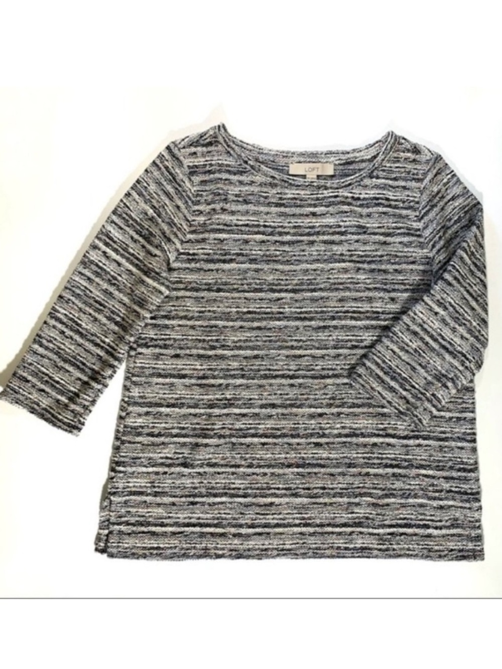 Loft Multicolor Tweed Sweater 3/4 Sleeve Coastal Art Teacher Cozy Medium
